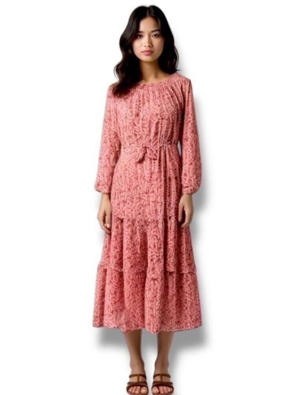 Harlow & Rose MIDI Long-Sleeve Dress Women’s Large, Bohemian Style, Fully Lined - Picture 2 of 9